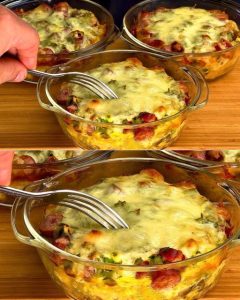 Pasta al horno con champiñones y salchichas ahumadas